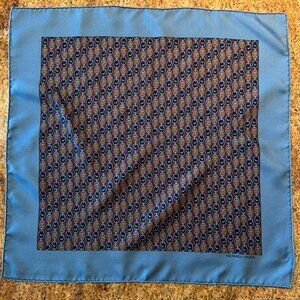 Vintage Hermes Blue Silk Pocket Square Handkerchief